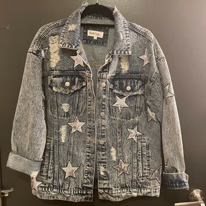 Oversized Denim Jacket with Stars